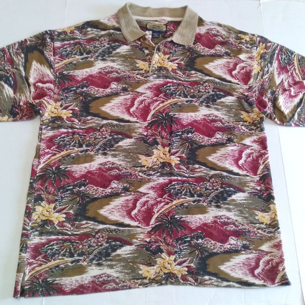 OP Ocean Pacific Mens Short Sleeve Polo Hawaiian Shirt Size L